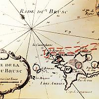 Carte ancienne de la rade du Brusc et parcours des ballades en pointus